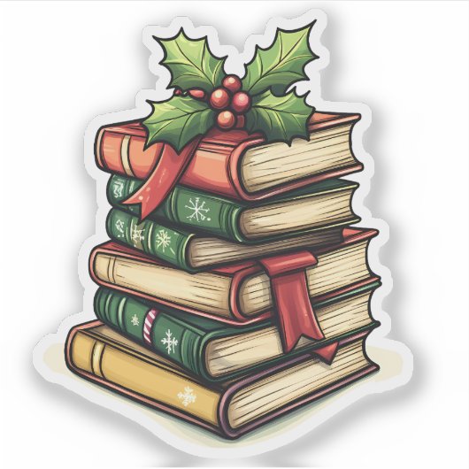 Sticker Pile de livres de Noël pour les lecteurs (Devant)
