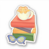 Sticker Pile De Livres Et Ours De Tasse De Thé (Devant)