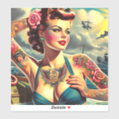 Sticker Pinceau tatoué vintage (Feuille)