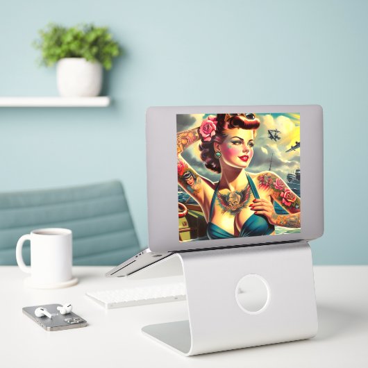 Sticker Pinceau tatoué vintage (Ordinateur portable sur le bureau)