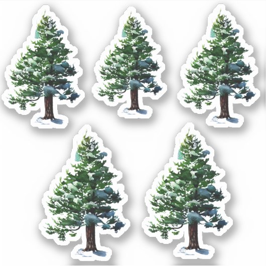 Sticker Pine Arbre avec Aquarelle de neige Peinture Noël (Devant)