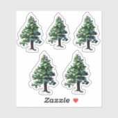Sticker Pine Arbre avec Aquarelle de neige Peinture Noël (Feuille)