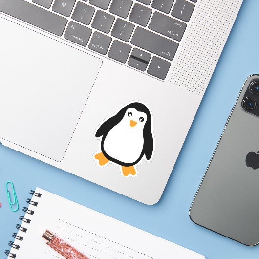 Sticker Pingouin (Ordinateur portable avec iPhone)