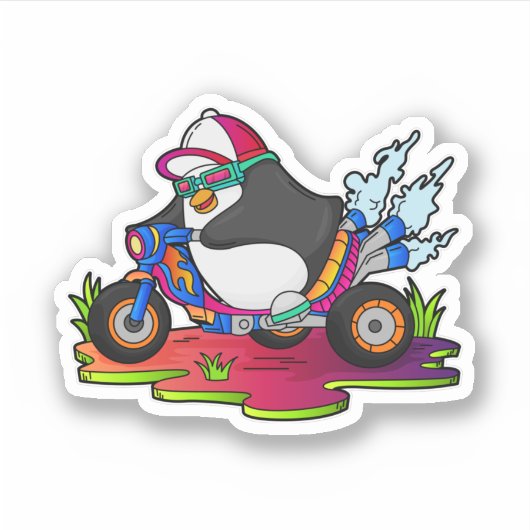 Sticker Pingouin as Biker (Devant)
