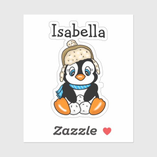 Sticker Pingouin attrapé à la main avec boules de neige (Feuille)