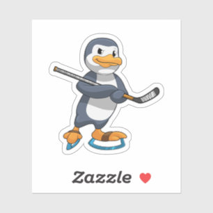Sticker Pingouin au hockey sur glace avec bâton de hockey 