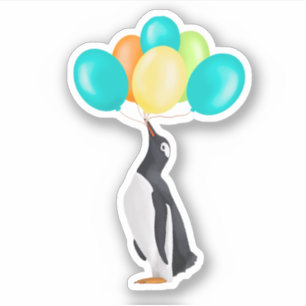 Sticker Pingouin Avec Ballons Colorés