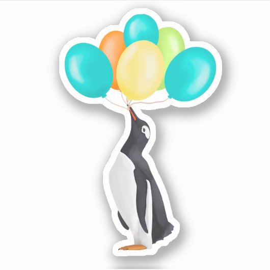 Sticker Pingouin Avec Ballons Colorés (Devant)