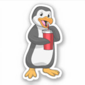 Sticker Pingouin avec tasse à boire avec paille (Devant)