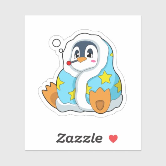 Sticker Pingouin avec thermomètre clinique (Feuille)