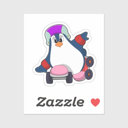 Sticker Pingouin comme Patineur Inline avec Patins Inline (Feuille)