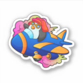 Sticker Pingouin comme pilote avec avion (Devant)