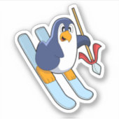 Sticker Pingouin comme skieur avec ski (Devant)
