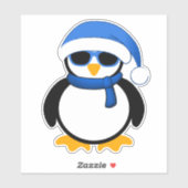 Sticker Pingouin cool de Noël hiver bleu chapeau de Père N (Feuille)