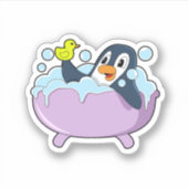 Sticker Pingouin dans la baignoire avec canard (Devant)