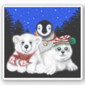 Sticker Pingouin de Noël bébé phoque de l'ours polaire (Devant)
