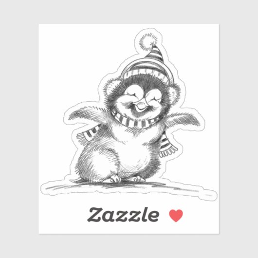 Sticker Pingouin de Noël mignon, Joyeux bébé oiseau (Feuille)