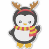Sticker Pingouin de Noël, Pingouin Avec Écharpe, Antlers (Devant)