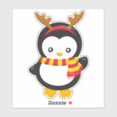 Sticker Pingouin de Noël, Pingouin Avec Écharpe, Antlers (Feuille)