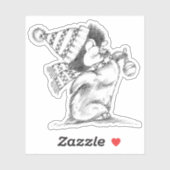 Sticker Pingouin de Noël rétro mignon avec Casquette et Éc (Feuille)