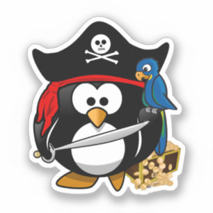 Sticker Pingouin de pirate mignon avec perroquet
