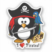 Sticker Pingouin de pirate mignon avec perroquet (Recto)