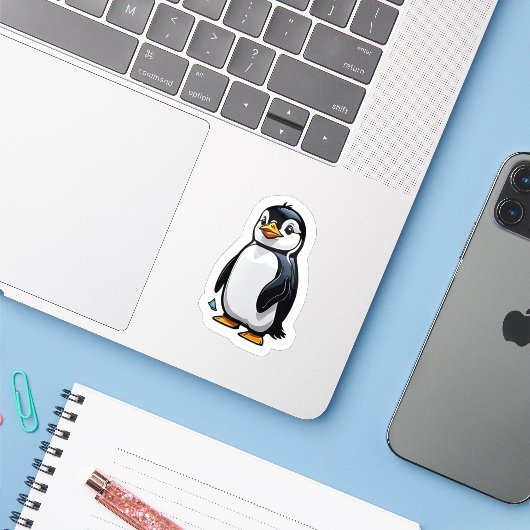 Sticker Pingouin mignon (Ordinateur portable avec iPhone)