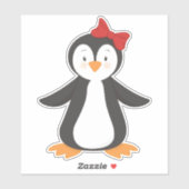 Sticker Pingouin mignon, Petit Pingouin, Pingouin Avec Bow (Feuille)