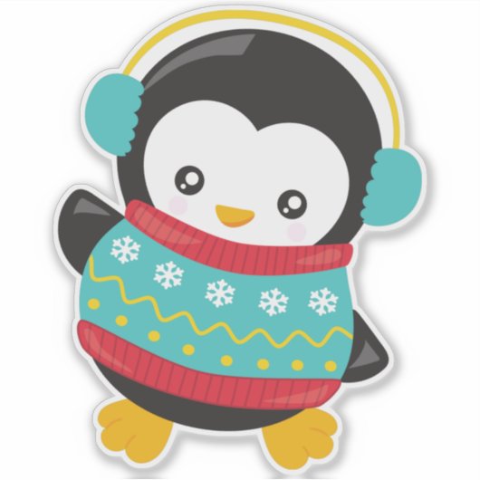 Sticker Pingouin mignon, Pingouin Avec Sweat, Moufles Orei (Devant)