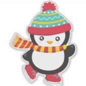 Sticker Pingouin mignon, Pingouin de patinage sur glace, C (Devant)
