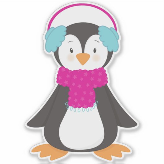 Sticker Pingouin mignon, Pingouin, Pingouin Avec Écharpe (Devant)