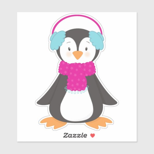 Sticker Pingouin mignon, Pingouin, Pingouin Avec Écharpe (Feuille)