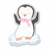 Sticker Pingouin mignon sur la glace (Devant)