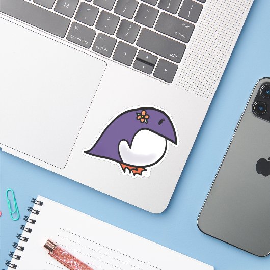Sticker Pingouin pourpre (Ordinateur portable avec iPhone)