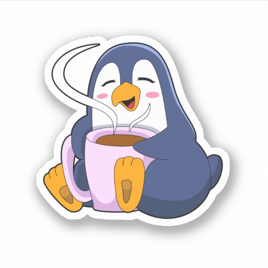 Sticker Pingouin with Cup of Coffee (Devant)