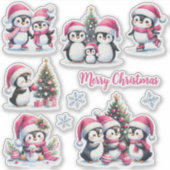 Sticker Pingouins amusants en Pink Joyeux Noël (Devant)