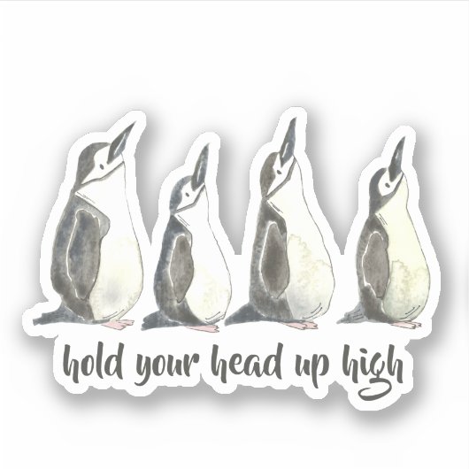 Sticker Pingouins D'Aquarelle Mignonnes Tenez La Tête Haut (Devant)