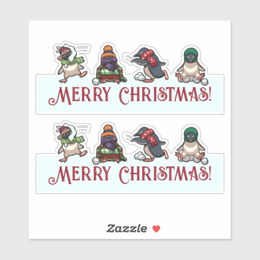 Sticker Pingouins de combat de snowball Joyeux dessin de N (Feuille)