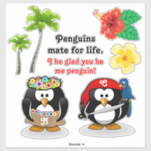 Pingouins tropicaux Couple Hula Pirate Cocotiers