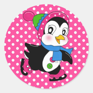 Sticker/pinguïn en pooldots ronde sticker