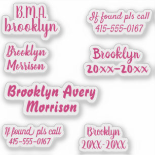 Sticker Pink 7 Textes personnalisés Nom Script Decal Schoo