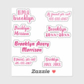 Sticker Pink 7 Textes personnalisés Nom Script Decal Schoo (Feuille)