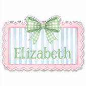 Sticker Pink and Blue Frame With Green Gingham Bow (Devant)