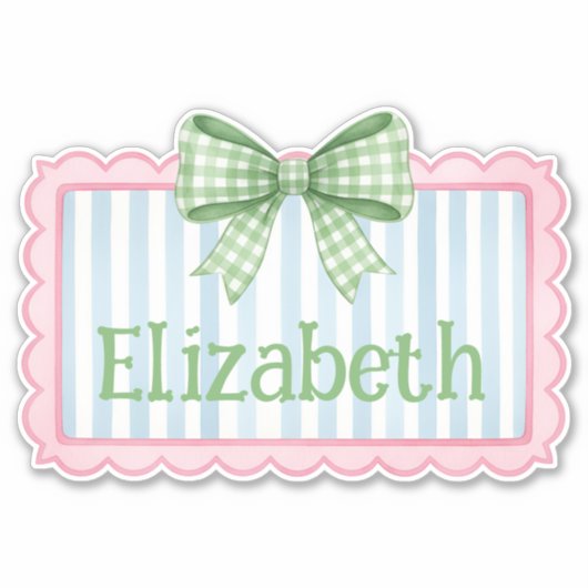 Sticker Pink and Blue Frame With Green Gingham Bow (Devant)