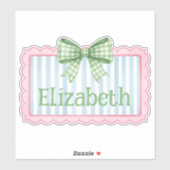 Sticker Pink and Blue Frame With Green Gingham Bow (Feuille)