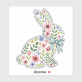 Sticker Pink and Blue Wildflower Easter Rabbit (Feuille)