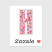 Sticker Pink Botanical Monogram Floral Letter H Initial (Feuille)