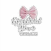 Sticker Pink bow bridal shower name date pastel stylish te (Devant)