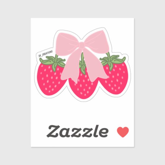 Sticker Pink Bow Strawberries  (Feuille)