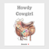 Sticker Pink Brown Ouest Tan Floral Cowgirl Saddle (Feuille)